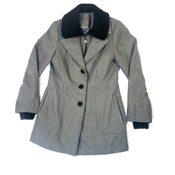 Calvin Klein Women's Gray And Black Wool Blend Mid-Length Coat Size 6 - Picture 1 of 12